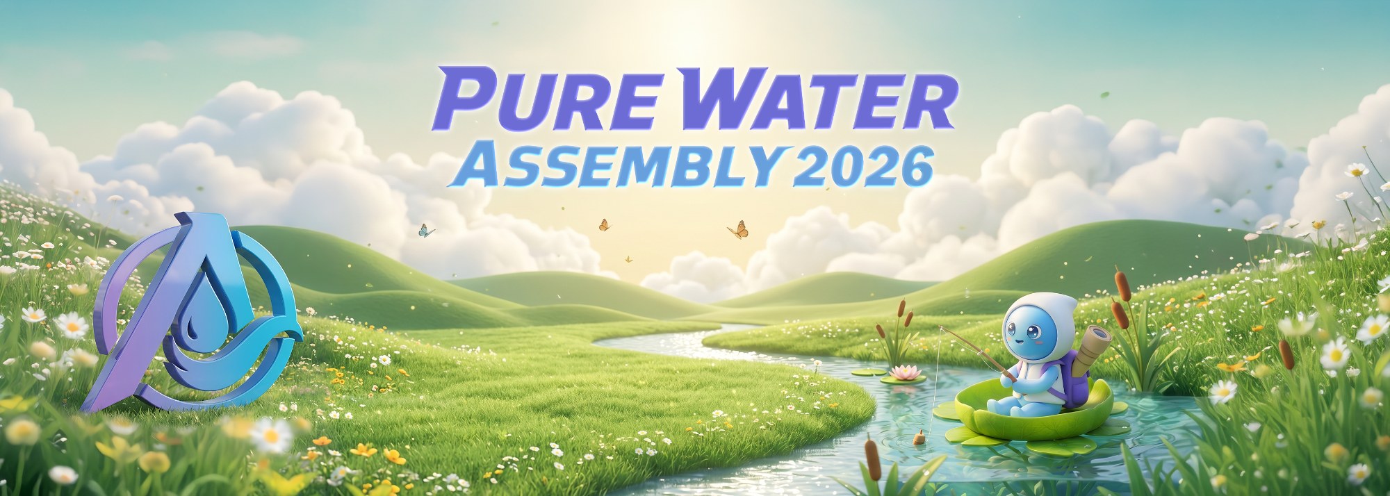 Pure Water Assembly 2026 — a stream flowing through green hills